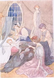 Sie ging in ihr Zimmer, wo ihr Sohn George schlief, bewacht von wartenden Frauen